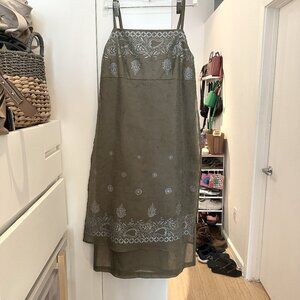 Vintage Sue Wong Green Silver Babydoll Slip Knee Length Dress Size Medium